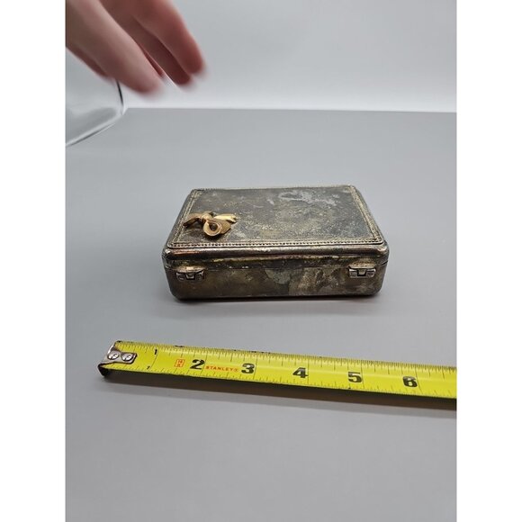 Vintage Embellished Bow Lidded box Silver tone Metal Trinket Jewelry Ring Box - Picture 4 of 7